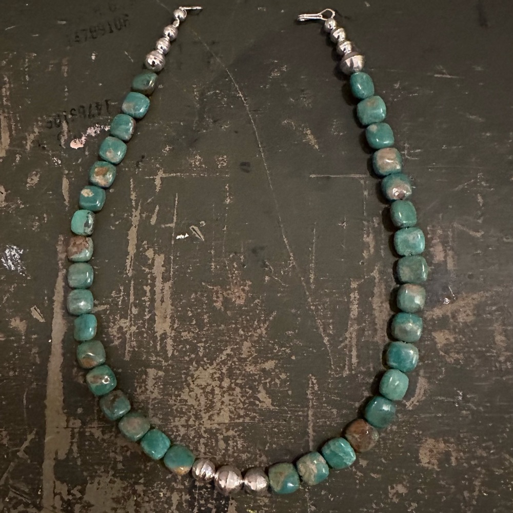 Hand Crafted “One of a Kind” Square Turquoise & Sterling Silver Necklace